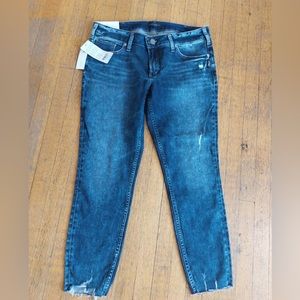 Silver Low Rise Skinny Jeans w/ Raw Hem